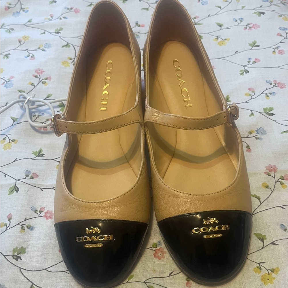 Coach Women's Nude Blush and Black Flats